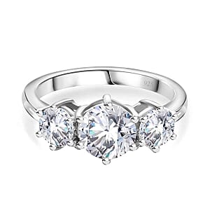 Moissanite Ring in Rhodium Over Sterling Silver (Size 10.0) 2.00 ctw
