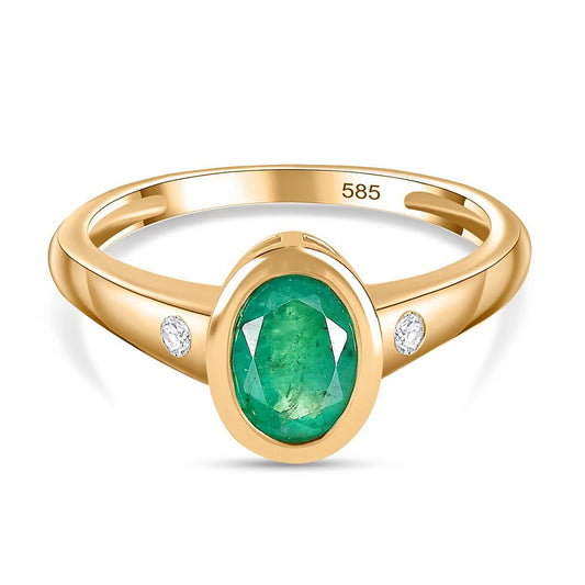 14K Yellow Gold AAA Kagem Zambian Emerald, Diamond (I2) Ring (Size 11.5) 1.25 ctw