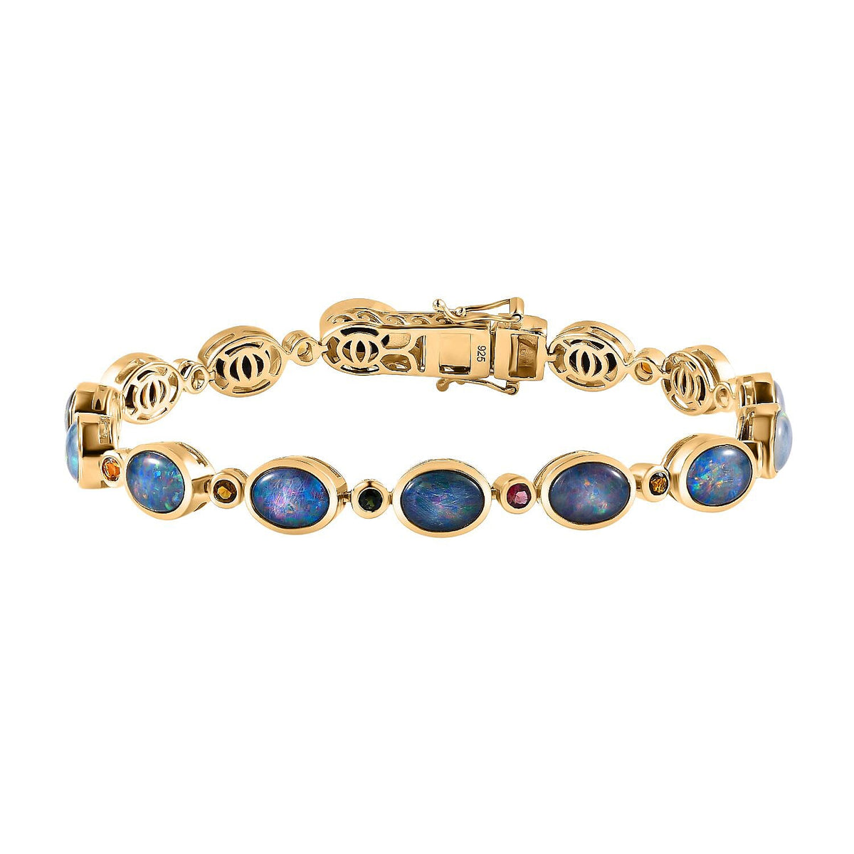 Boulder Opal Triplet and Multi Tourmaline Bracelet in 18K Vermeil YG Over Sterling Silver (7.50 In) 16.05 ctw
