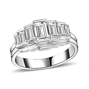White Moissanite Ring in Rhodium Over Sterling Silver (Size 5.5) 1.48 ctw