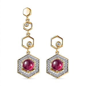 African Ruby and White Zircon Earrings in 18K Vermeil YG Over Sterling Silver 5.17 ctw