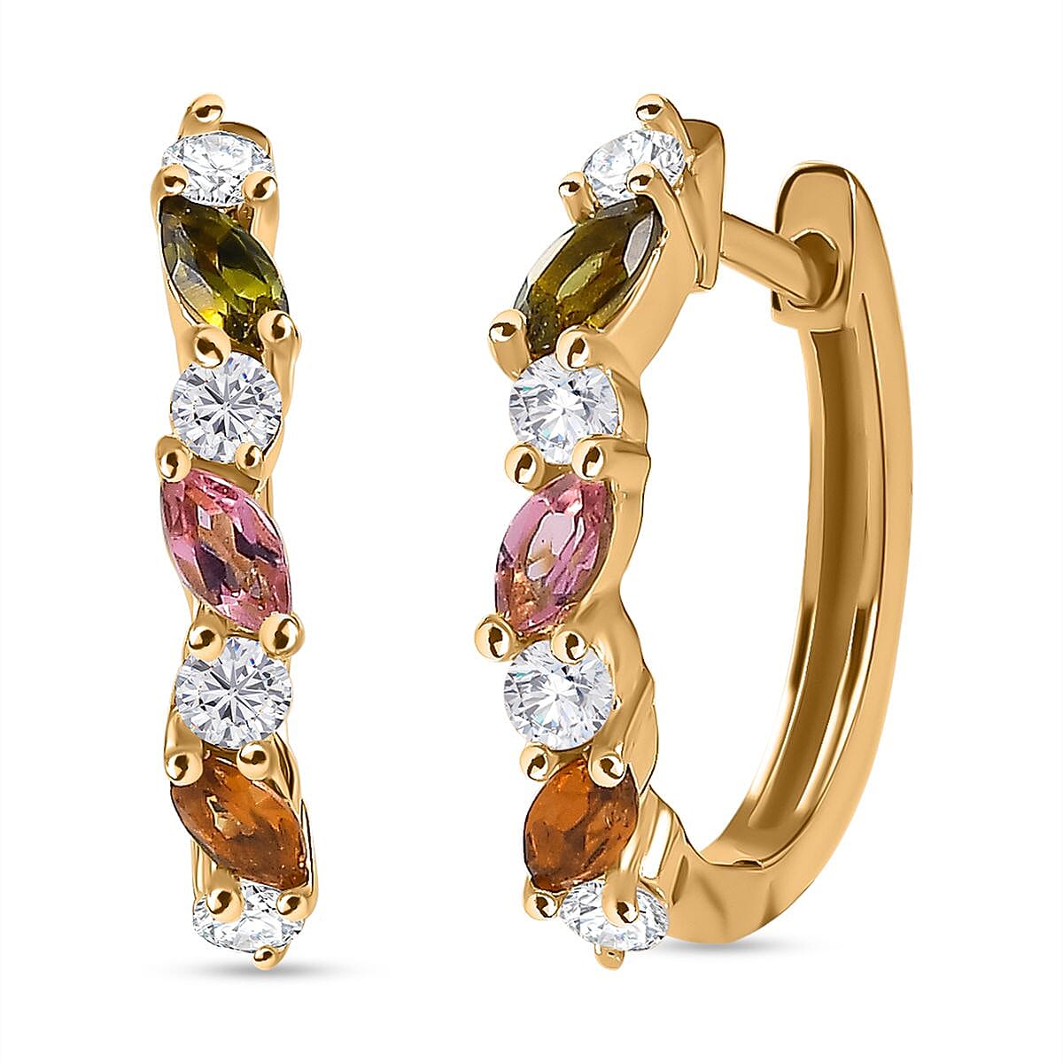 Multi-Tourmaline and White Zircon Earrings in 18K Vermeil YG Over Sterling Silver 0.88 ctw