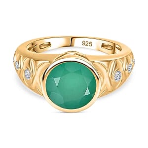 Verde Onyx and White Zircon Ring in 14K YG Over Sterling Silver (Size 9.0) 2.68 ctw