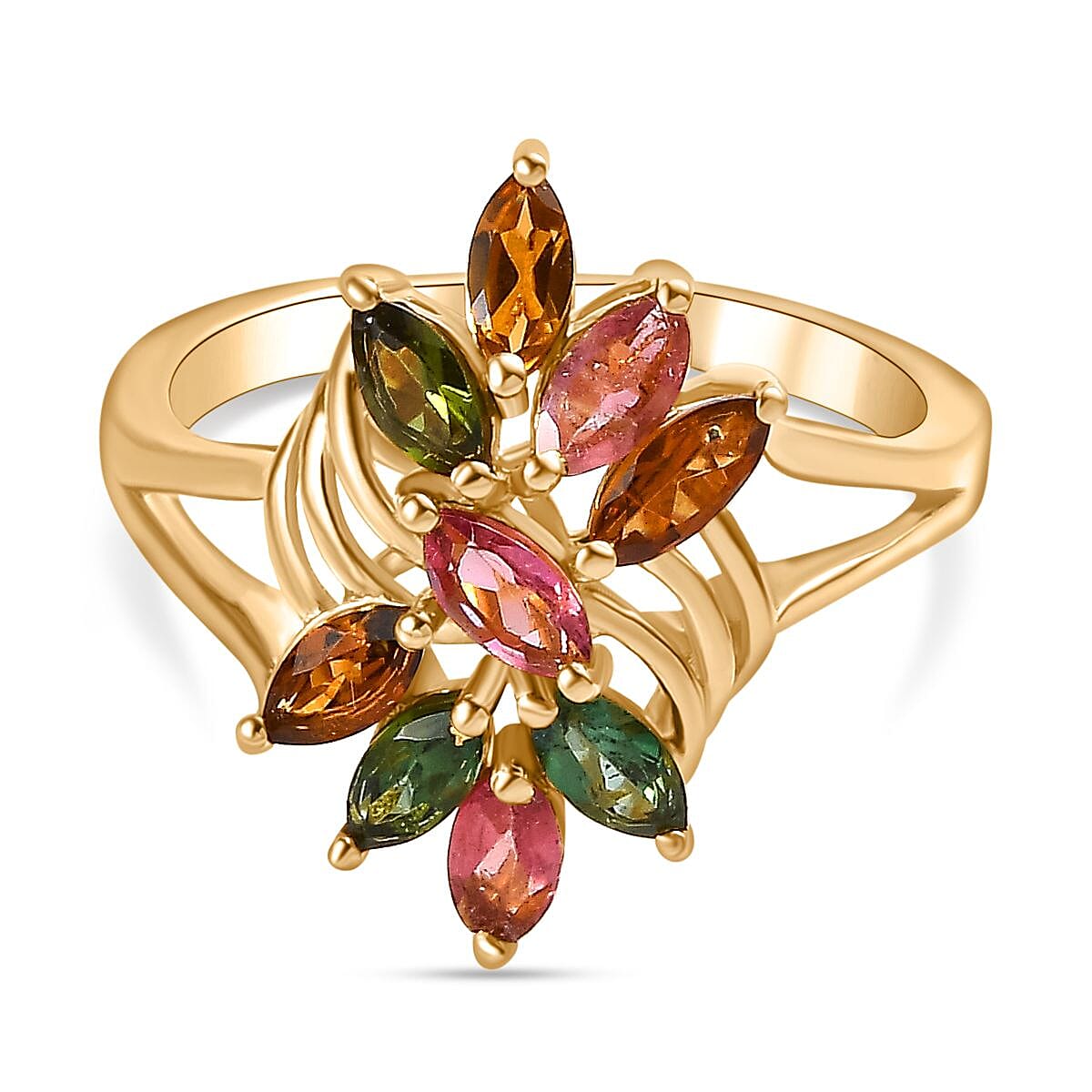 Multi-Tourmaline Ring in 18K Vermeil YG Over Sterling Silver (Size 11.5) 1.26 ctw