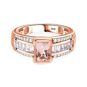 Morganite and White Zircon Ring in 18K Vermeil RG Over Sterling Silver (Size 11.5) 2.47 ctw