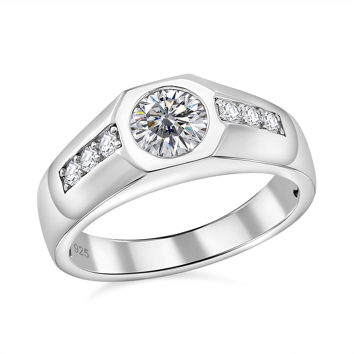 Moissanite Ring in Rhodium Over Sterling Silver (Size 5.5) 1.00 ctw