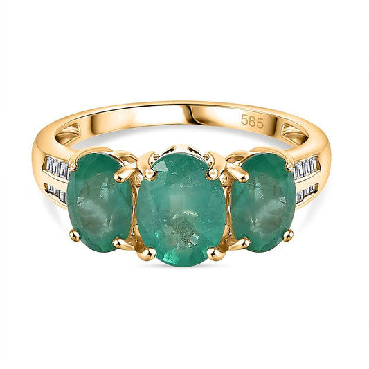 14K Yellow Gold AAA Kagem Zambian Emerald, Diamond (0.16 cts) Ring (Size 10.0) 2.85 ctw