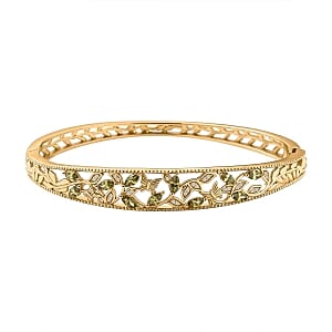 Simulated Green and White Diamond Bangle Bracelet in 18K YG Plated (7.50 In) 2.90 ctw
