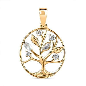 Sky Blue Topaz and White Zircon Pendant in 18K Vermeil YG Over Sterling Silver 0.31 ctw