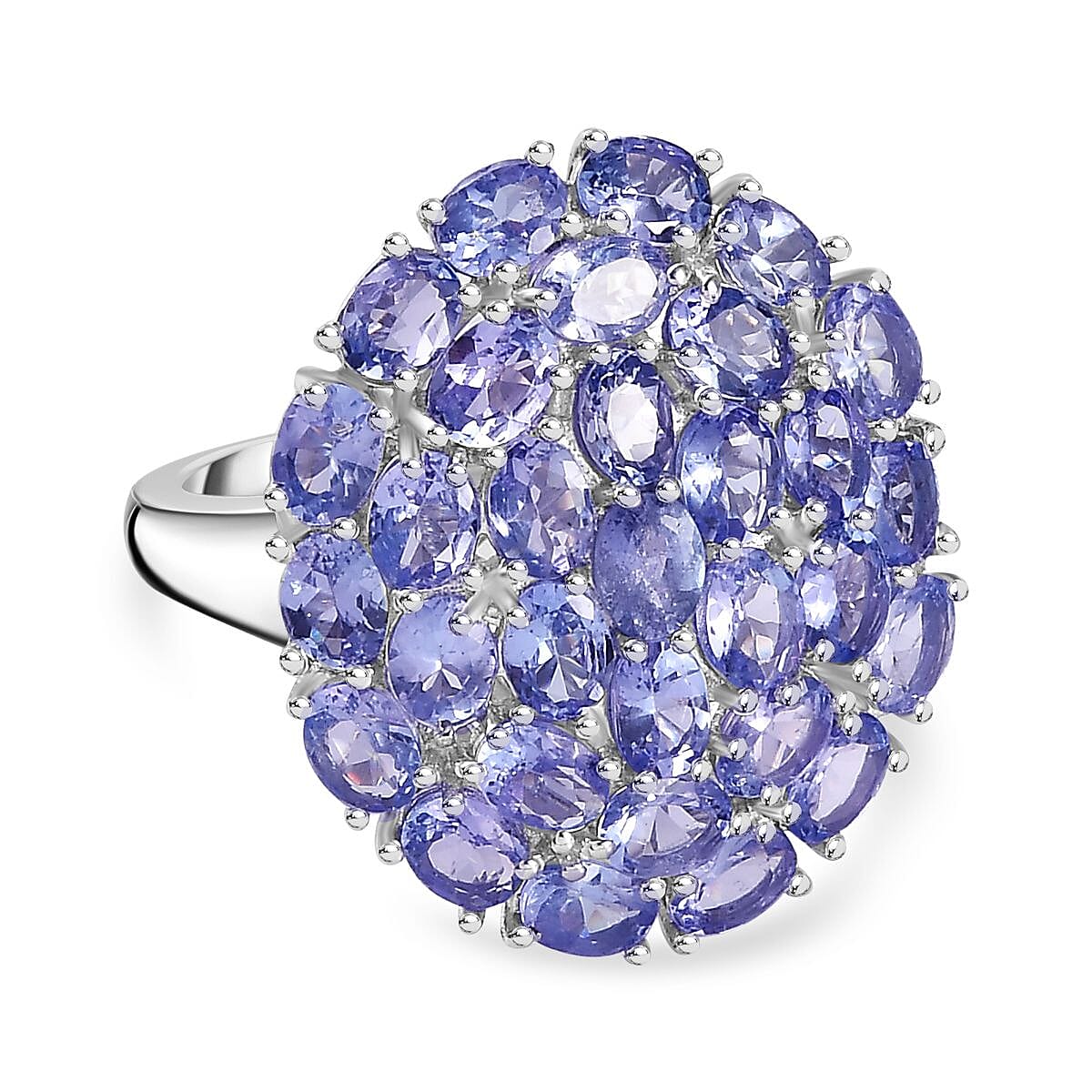 Tanzanite Ring in Rhodium Over Sterling Silver (Size 11.5) 5.89 ctw