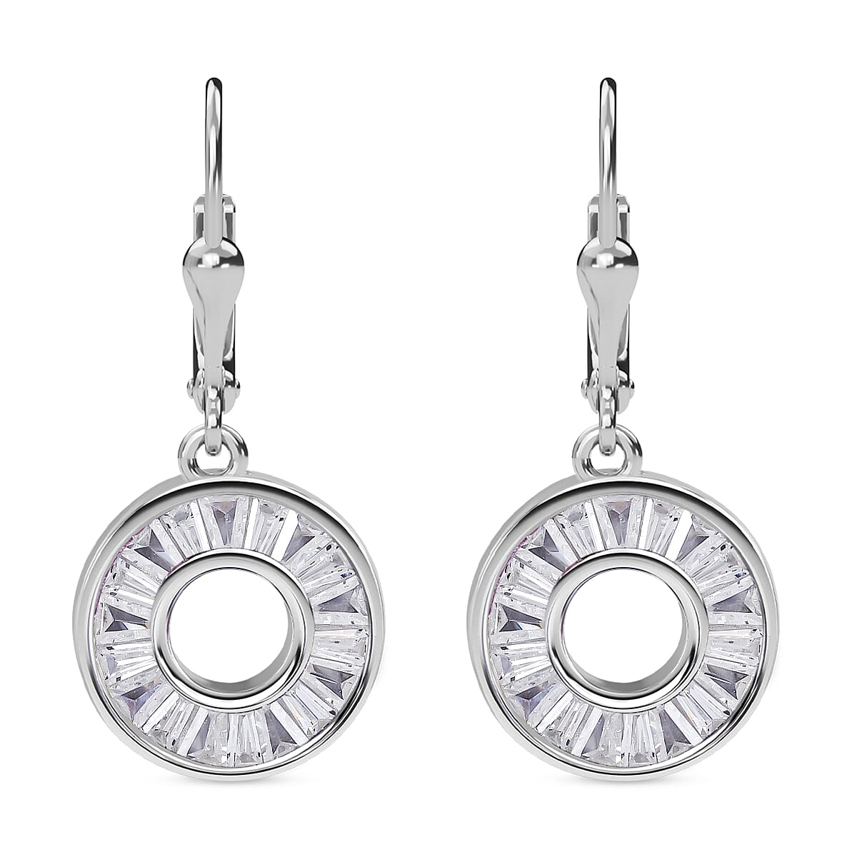 Simulated Diamond Earrings in Rhodium Over Sterling Silver 1.94 ctw