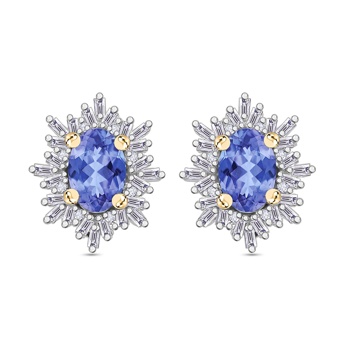 Tanzanite, Diamond (0.25 cts) Stud Earrings in Rhodium Over Sterling Silver 1.20 ctw