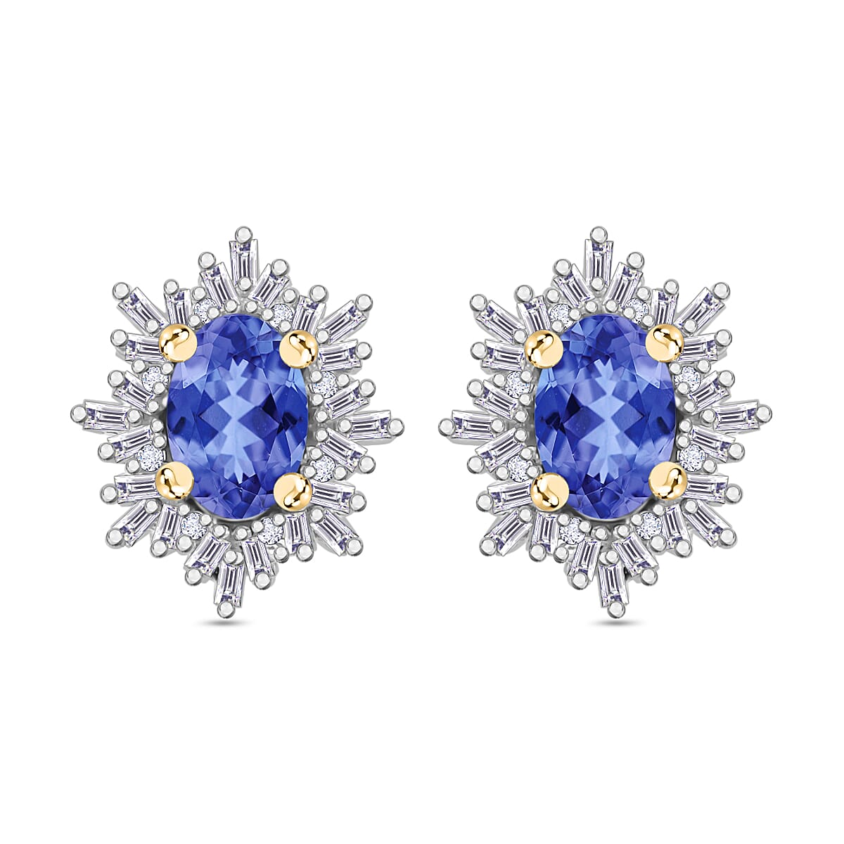 Tanzanite, Diamond (0.25 cts) Stud Earrings in Rhodium Over Sterling Silver 1.20 ctw