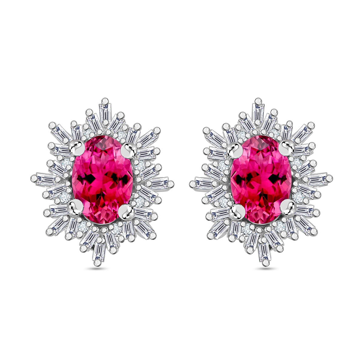 Tanzanite, Diamond (0.25 cts) Stud Earrings in Rhodium Over Sterling Silver 1.20 ctw