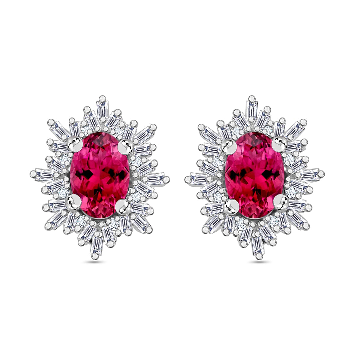 Tanzanite, Diamond (0.25 cts) Stud Earrings in Rhodium Over Sterling Silver 1.20 ctw