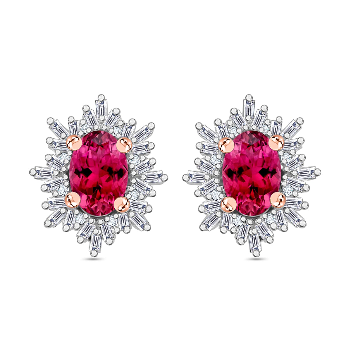 Tanzanite, Diamond (0.25 cts) Stud Earrings in Rhodium Over Sterling Silver 1.20 ctw