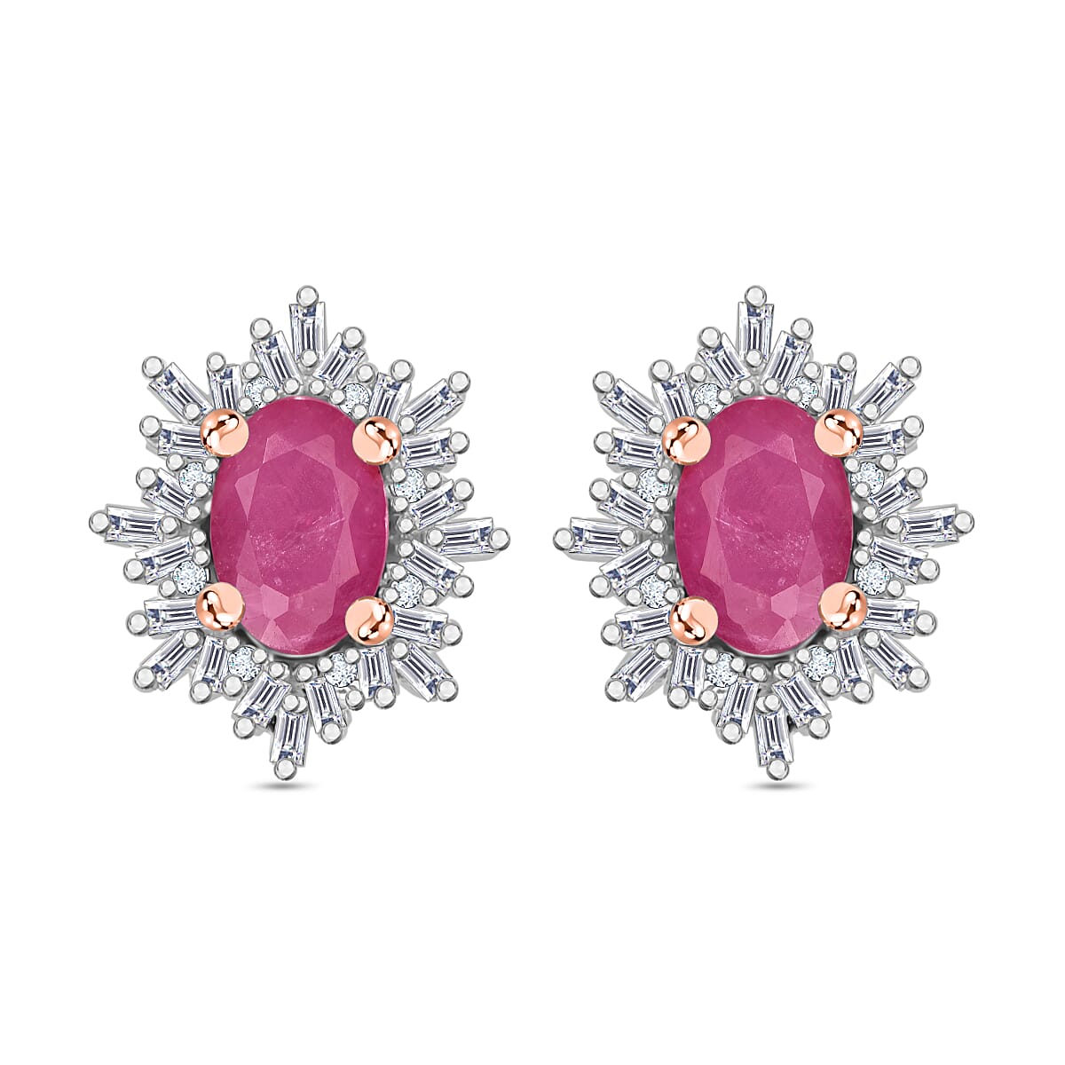 Tanzanite, Diamond (0.25 cts) Stud Earrings in Rhodium Over Sterling Silver 1.20 ctw