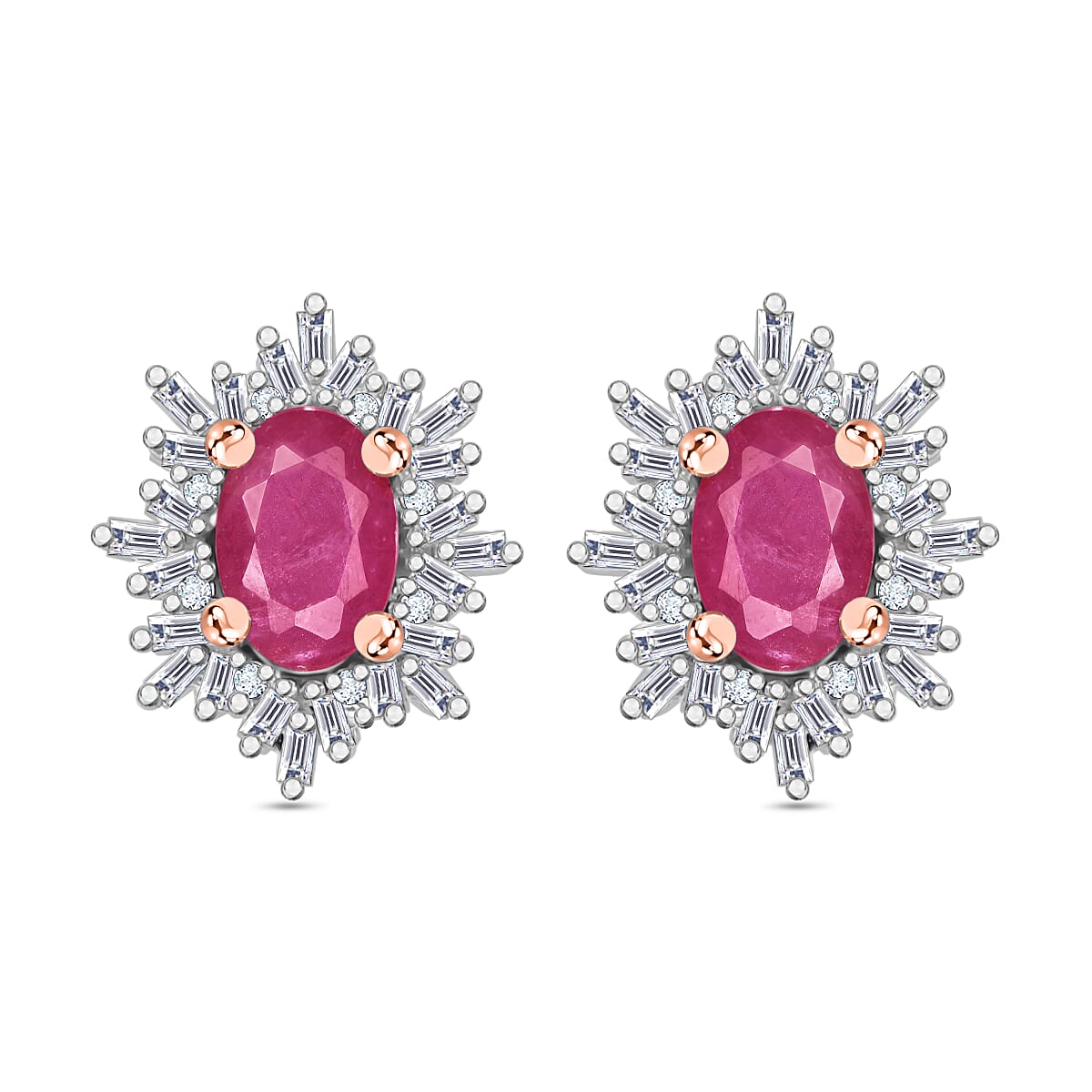 Tanzanite, Diamond (0.25 cts) Stud Earrings in Rhodium Over Sterling Silver 1.20 ctw