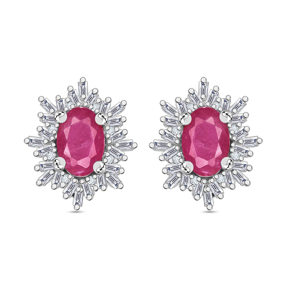 Tanzanite, Diamond (0.25 cts) Stud Earrings in Rhodium Over Sterling Silver 1.20 ctw