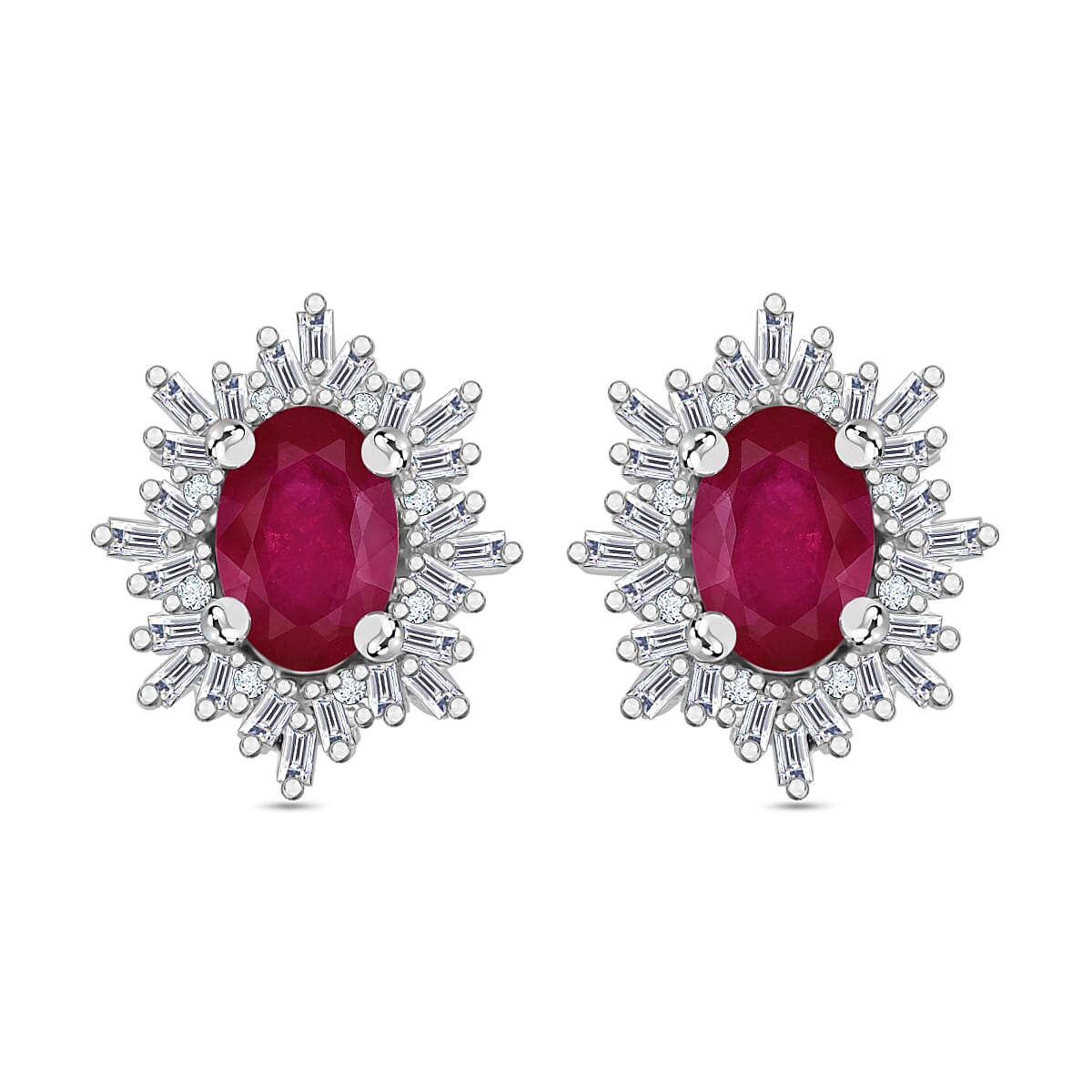 Tanzanite, Diamond (0.25 cts) Stud Earrings in Rhodium Over Sterling Silver 1.20 ctw