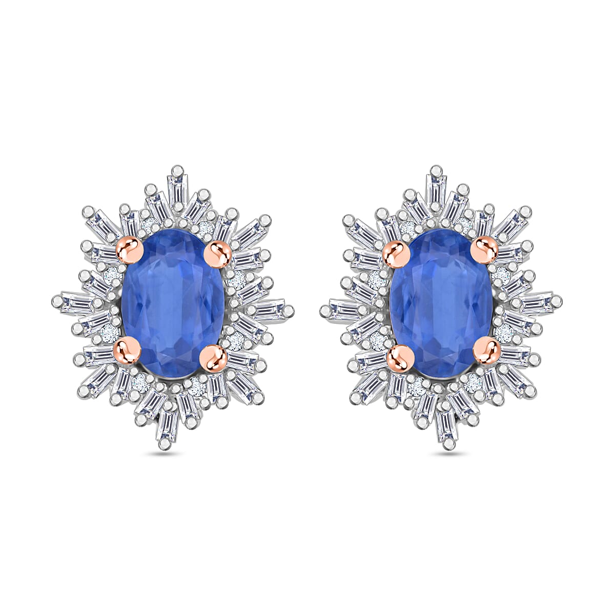 Tanzanite, Diamond (0.25 cts) Stud Earrings in Rhodium Over Sterling Silver 1.20 ctw