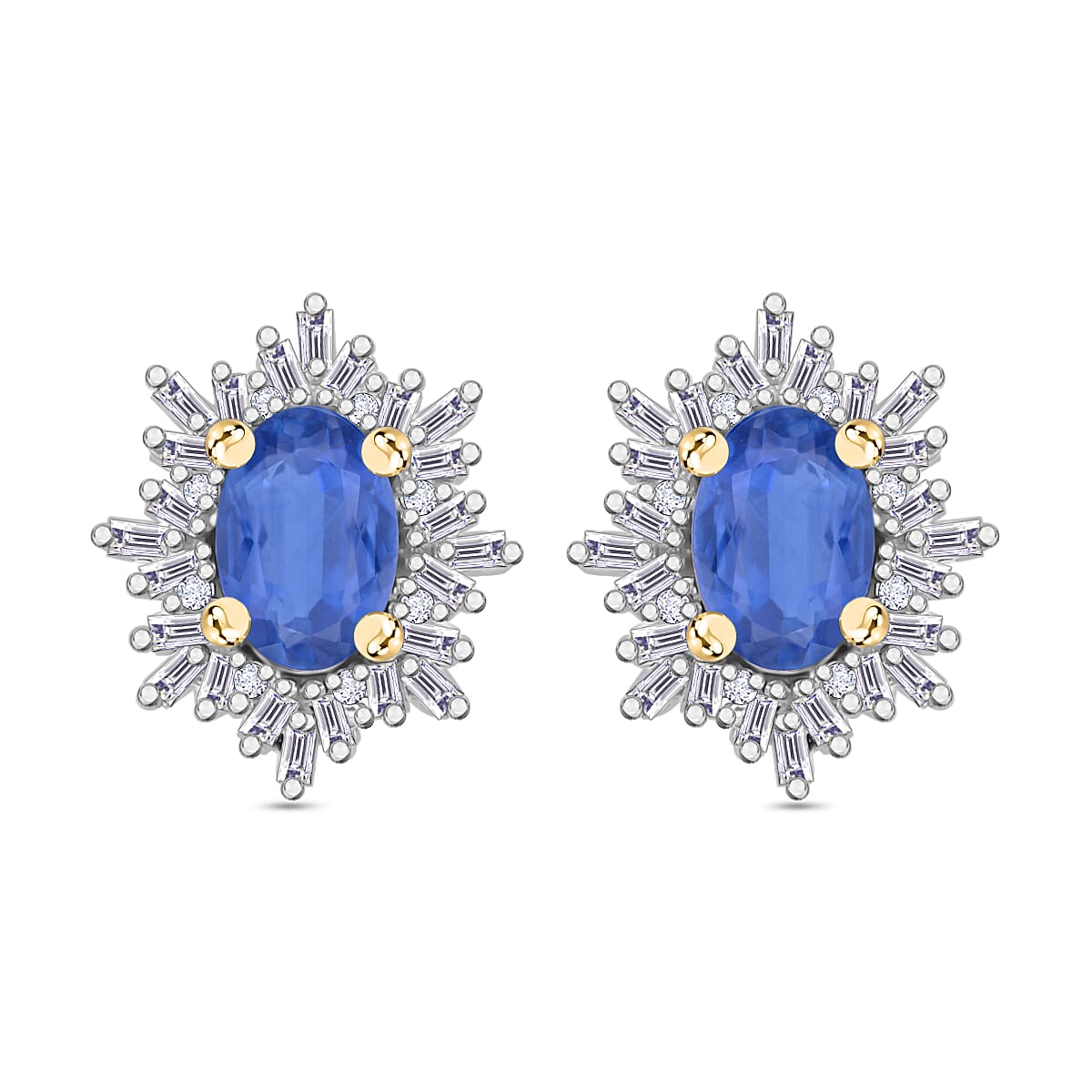 Tanzanite, Diamond (0.25 cts) Stud Earrings in Rhodium Over Sterling Silver 1.20 ctw
