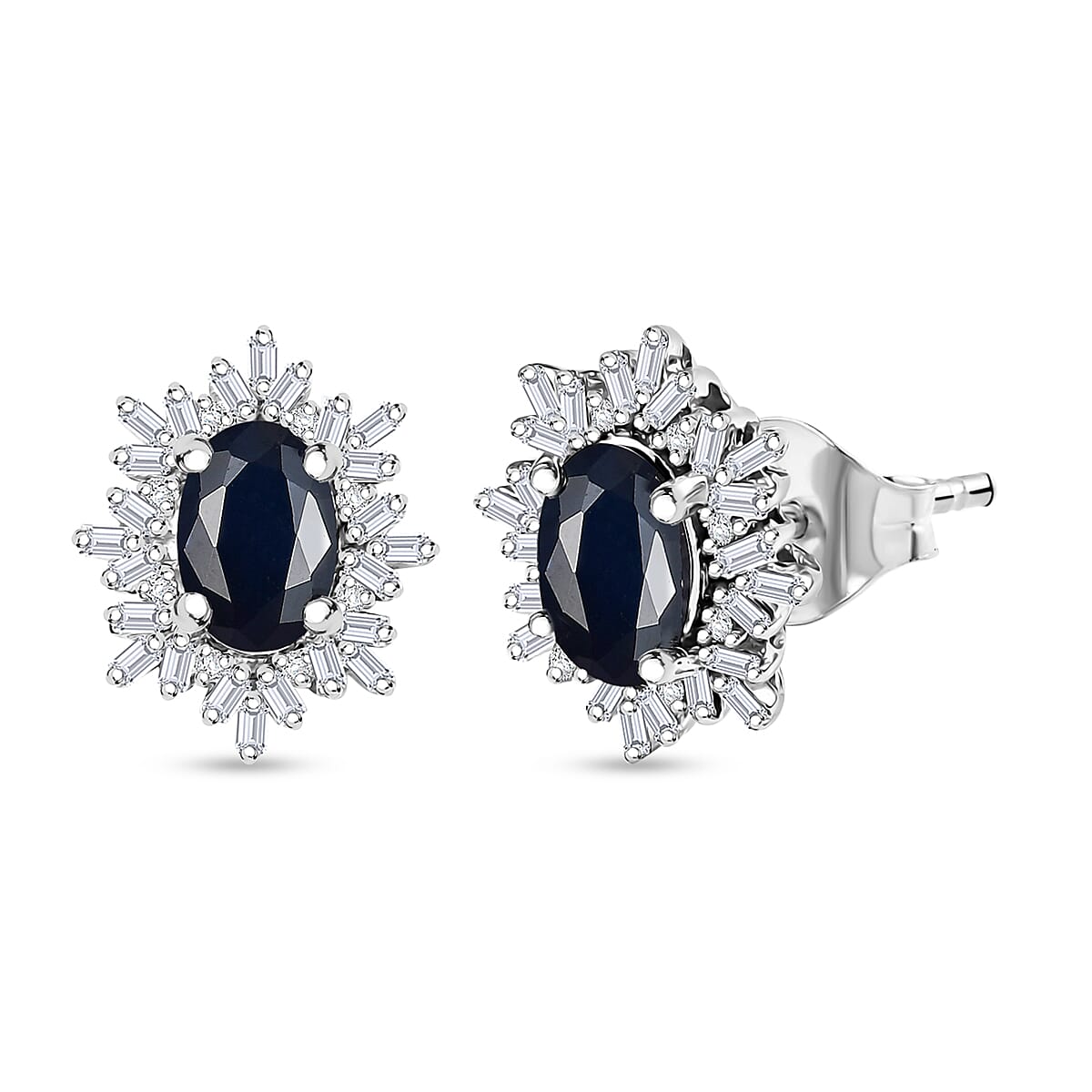 Tanzanite, Diamond (0.25 cts) Stud Earrings in Rhodium Over Sterling Silver 1.20 ctw