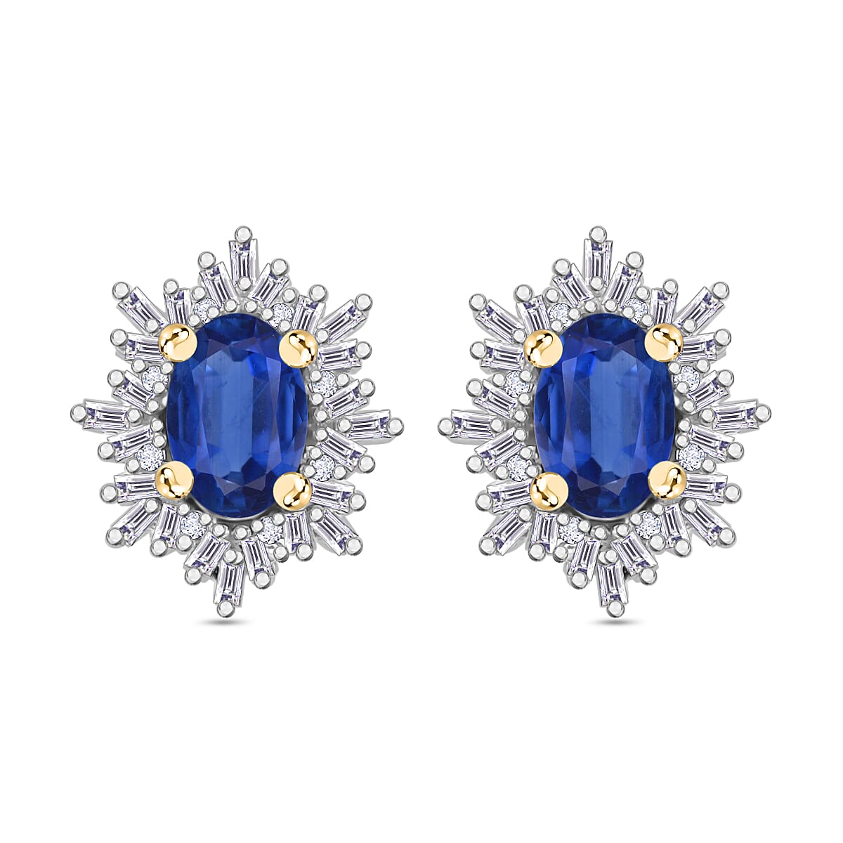 Tanzanite, Diamond (0.25 cts) Stud Earrings in Rhodium Over Sterling Silver 1.20 ctw
