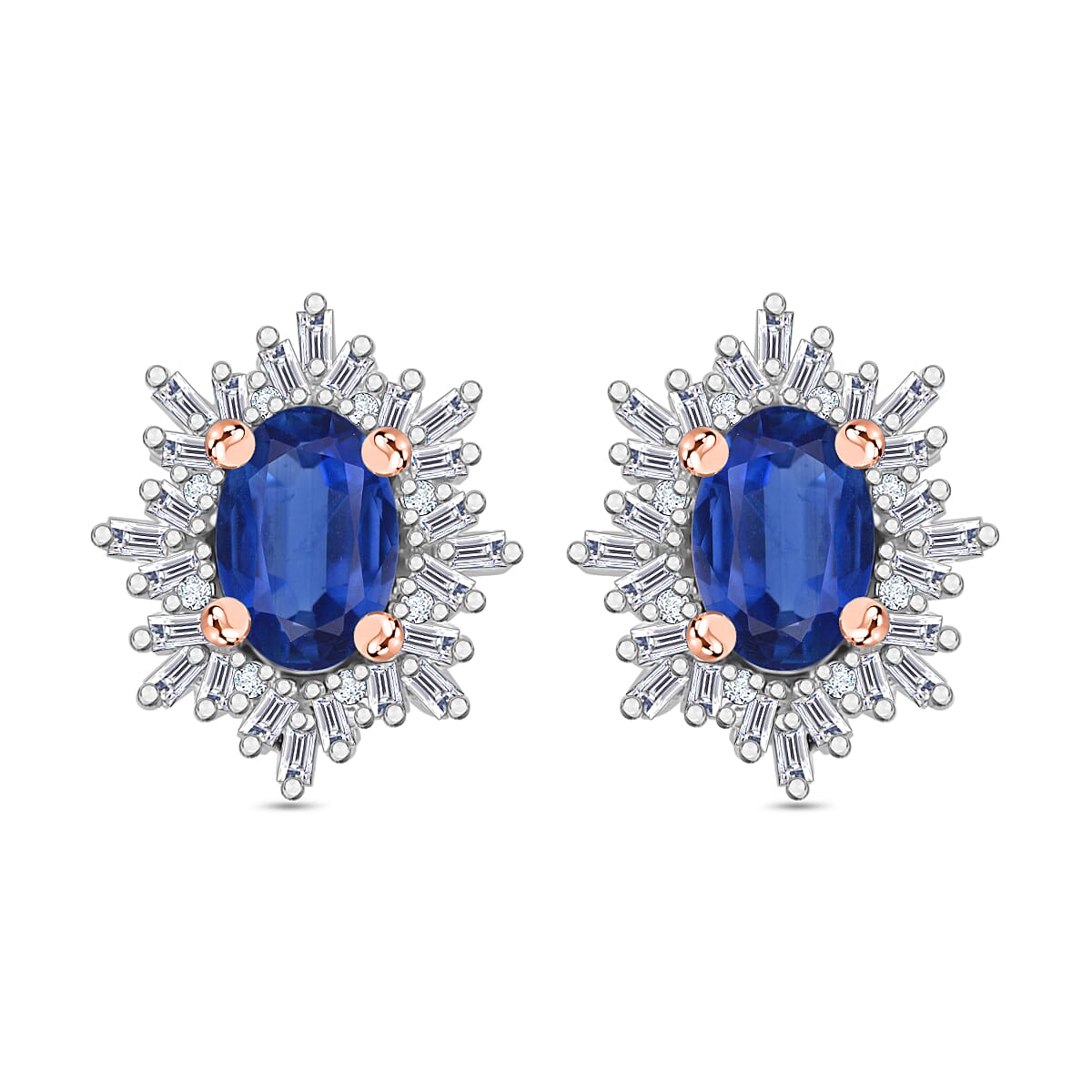 Tanzanite, Diamond (0.25 cts) Stud Earrings in Rhodium Over Sterling Silver 1.20 ctw