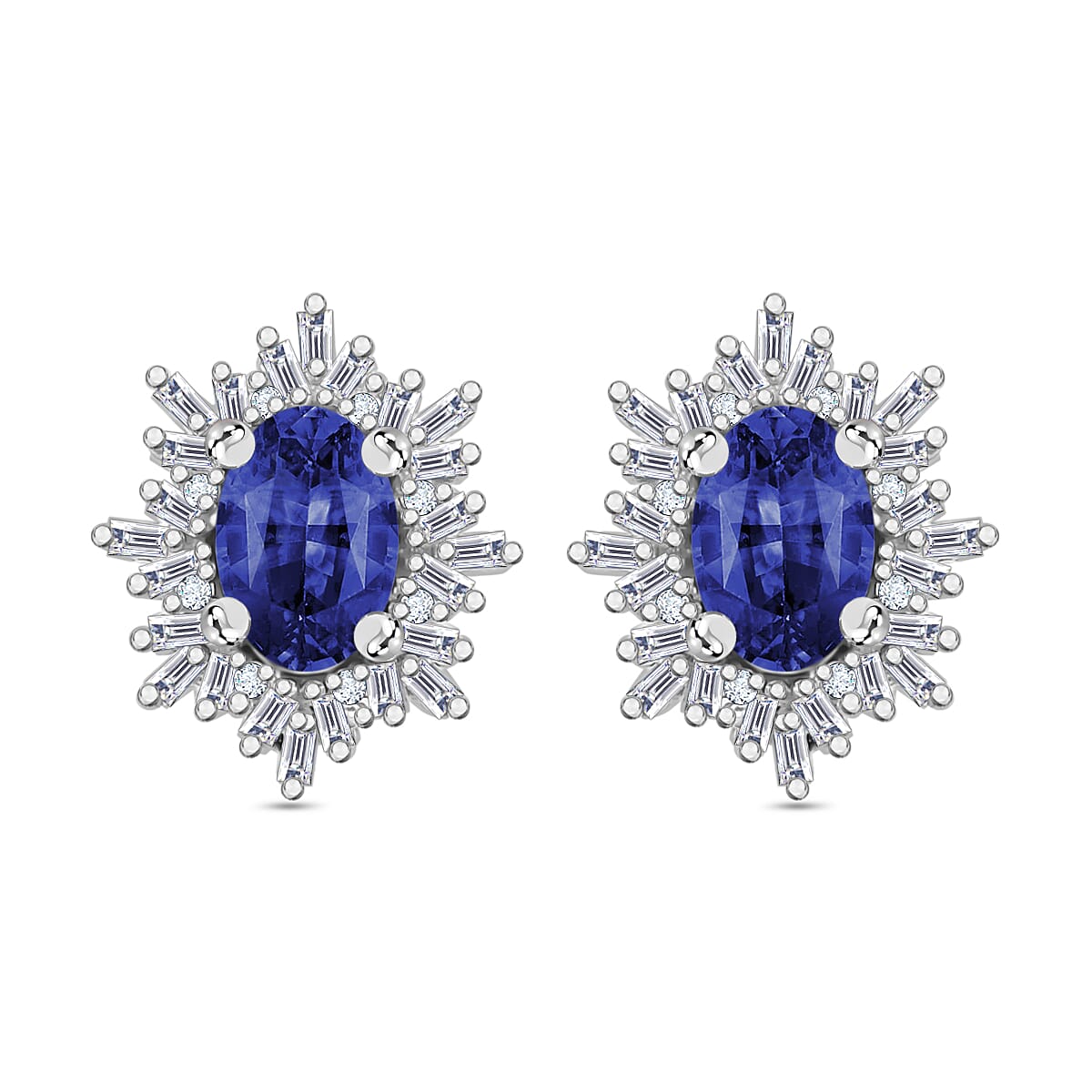 Tanzanite, Diamond (0.25 cts) Stud Earrings in Rhodium Over Sterling Silver 1.20 ctw