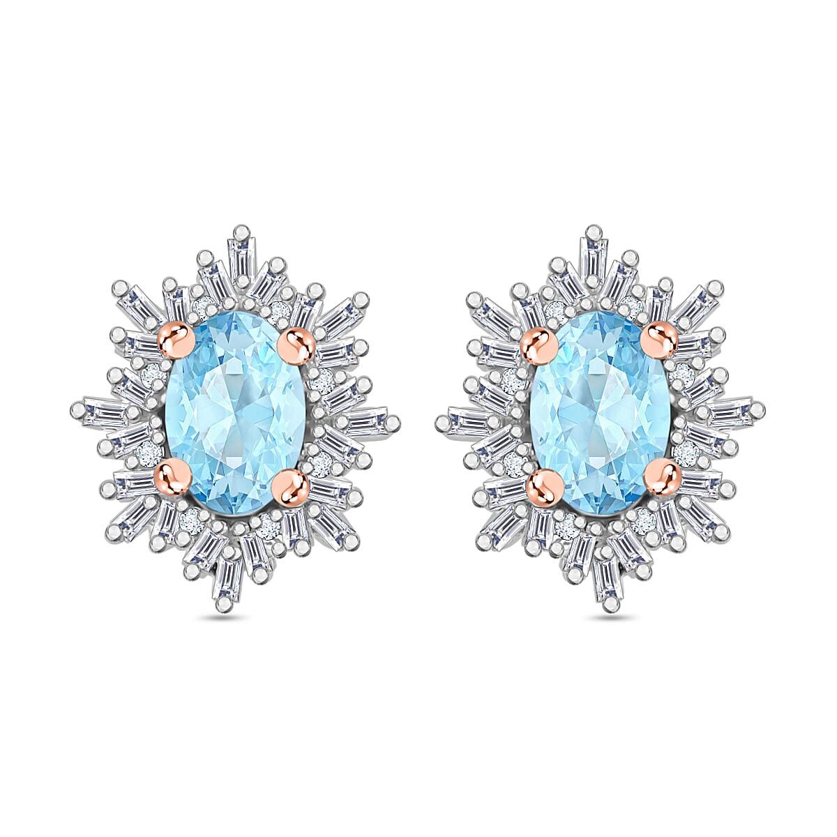 Tanzanite, Diamond (0.25 cts) Stud Earrings in Rhodium Over Sterling Silver 1.20 ctw