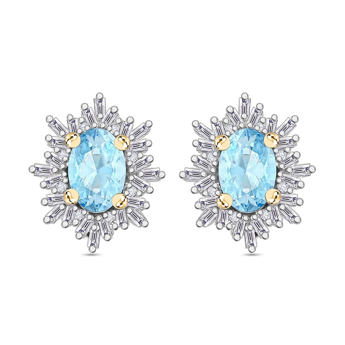 Tanzanite, Diamond (0.25 cts) Stud Earrings in Rhodium Over Sterling Silver 1.20 ctw