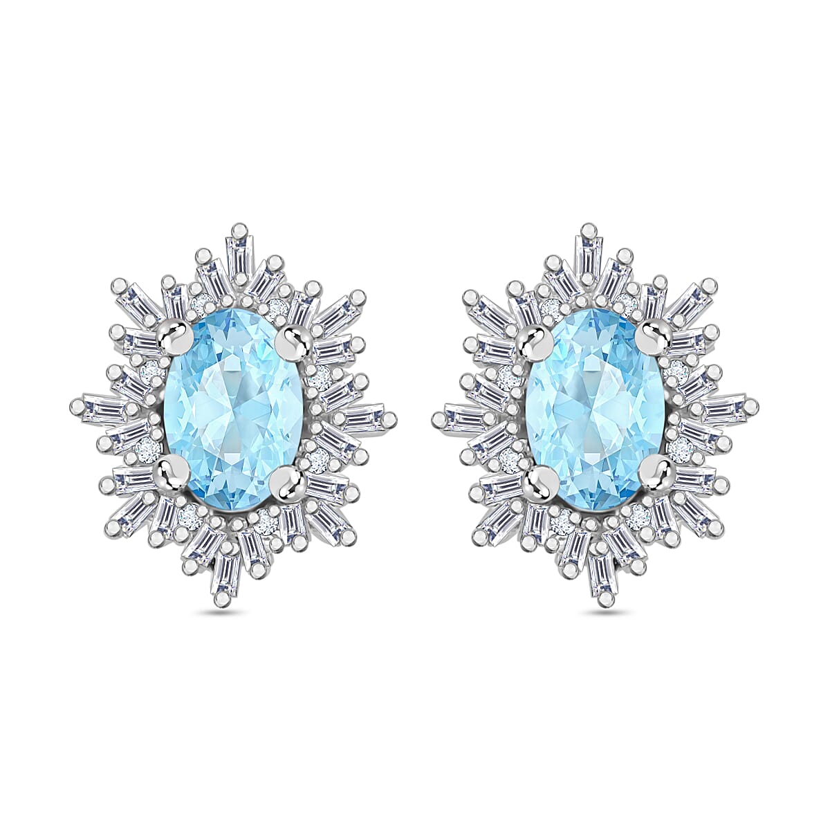 Tanzanite, Diamond (0.25 cts) Stud Earrings in Rhodium Over Sterling Silver 1.20 ctw