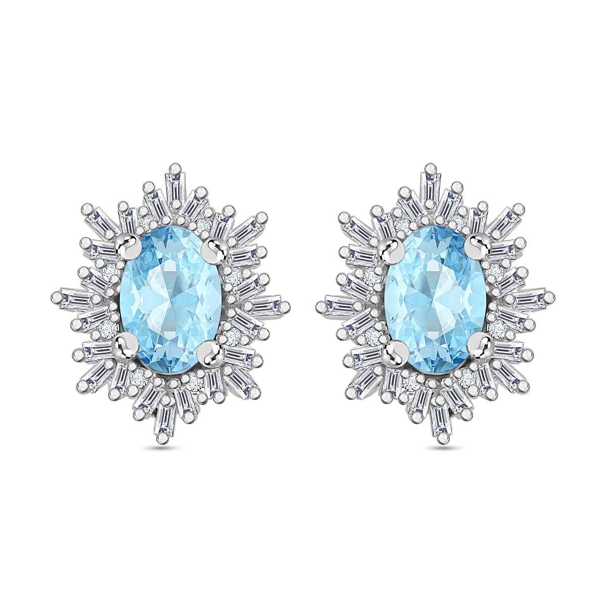 Tanzanite, Diamond (0.25 cts) Stud Earrings in Rhodium Over Sterling Silver 1.20 ctw