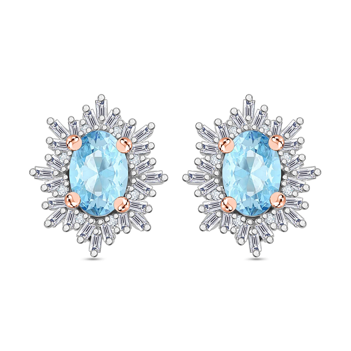Tanzanite, Diamond (0.25 cts) Stud Earrings in Rhodium Over Sterling Silver 1.20 ctw