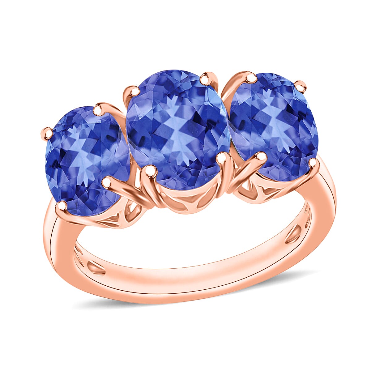 Tanzanite 3 Stone Ring in Rhodium Over Sterling Silver (Size 10.0) 4.50 ctw