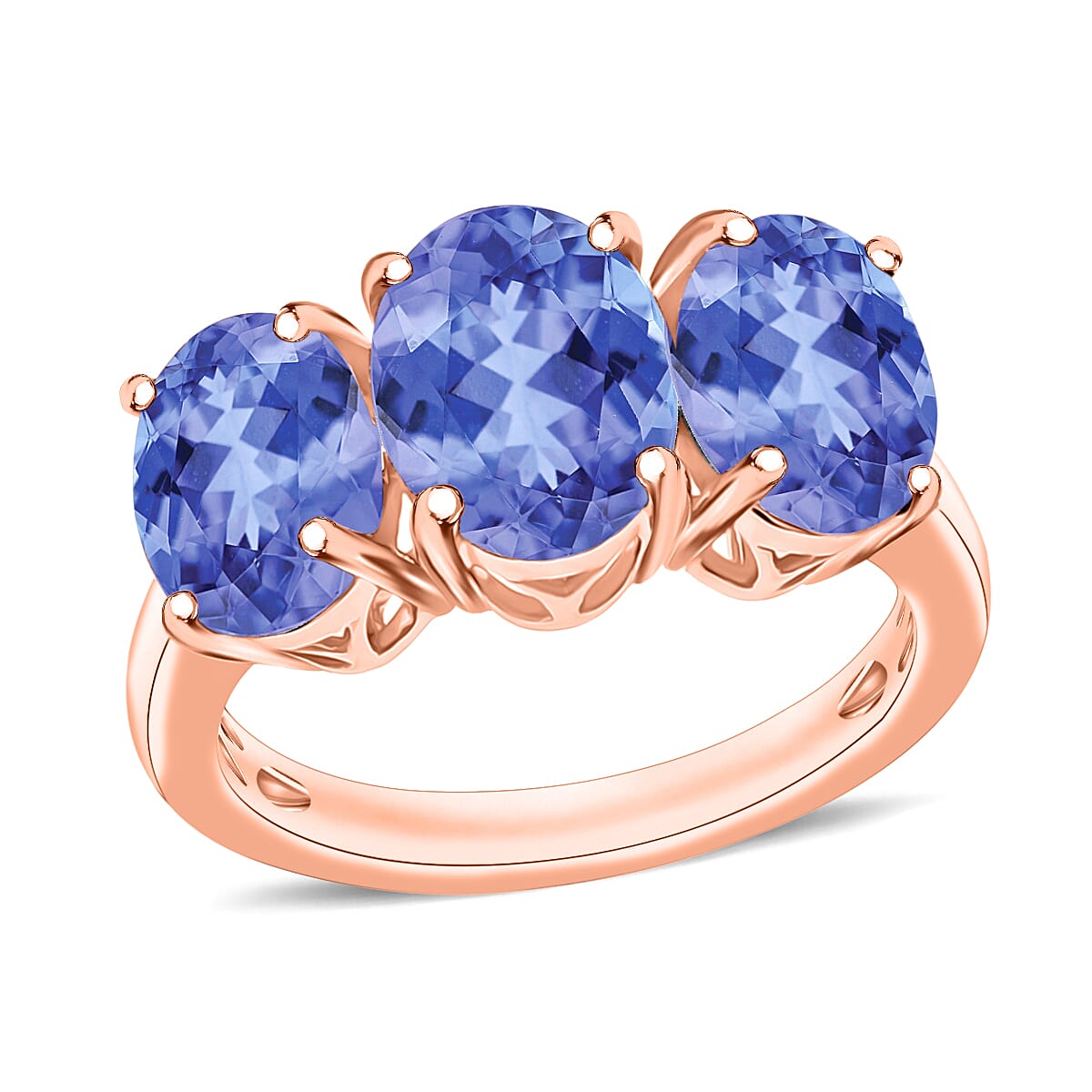 Tanzanite 3 Stone Ring in Rhodium Over Sterling Silver (Size 10.0) 4.50 ctw