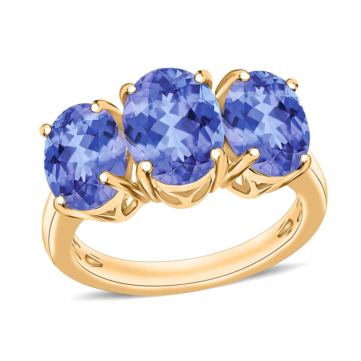 Tanzanite 3 Stone Ring in Rhodium Over Sterling Silver (Size 10.0) 4.50 ctw