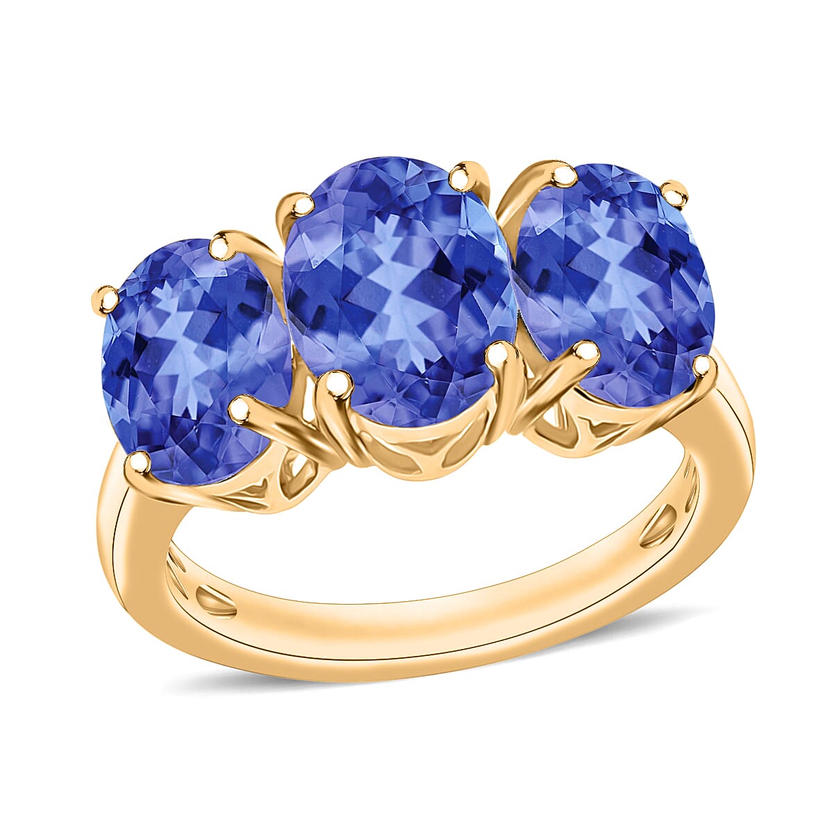 Tanzanite 3 Stone Ring in Rhodium Over Sterling Silver (Size 10.0) 4.50 ctw