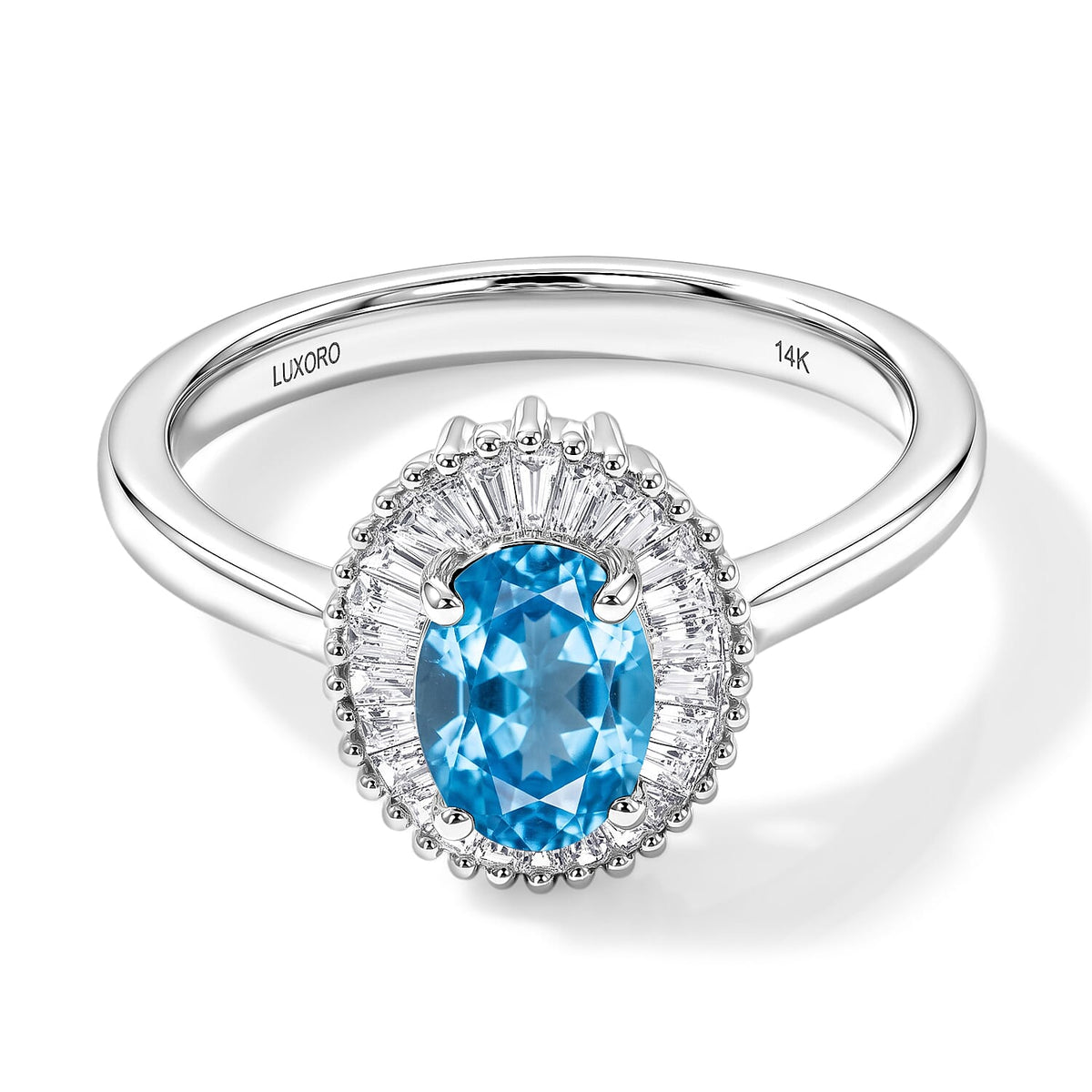 Luxoro Premium Mangoro Aquamarine and G-H I1 Diamond Ring in 14K White Gold (Size 10.0) 1.00 ctw