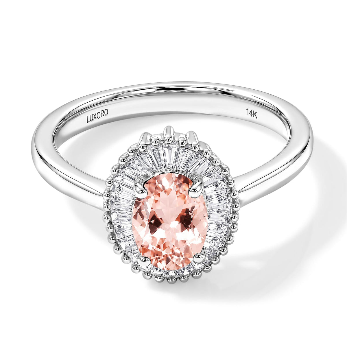 Luxoro Premium Pink Morganite and G-H I1 Diamond Ring in 14K White Gold (Size 10.0) 1.00 ctw