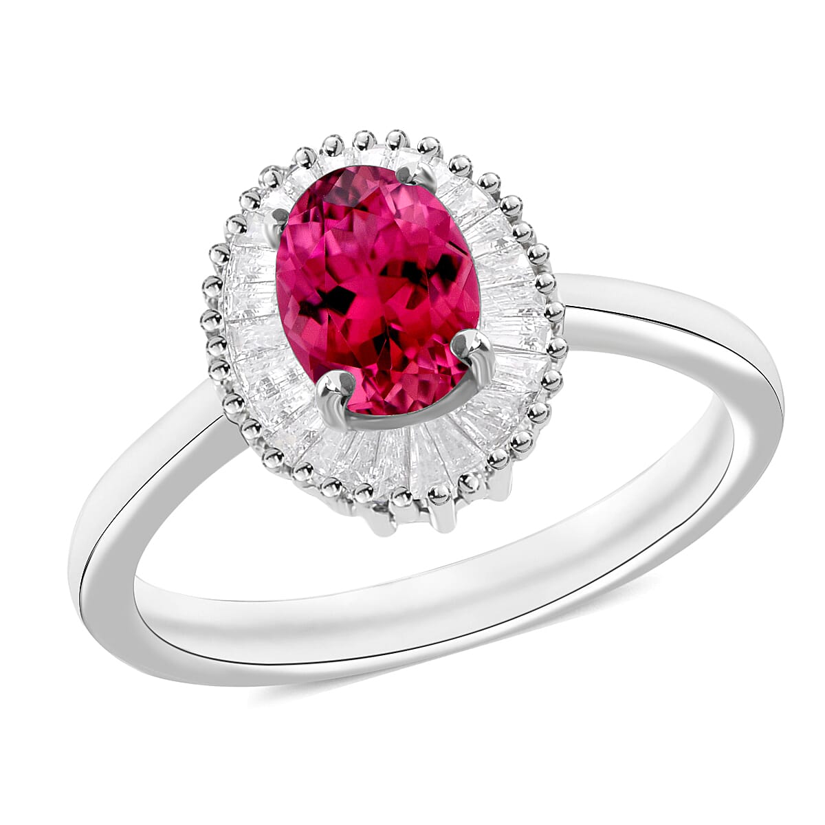 Luxoro Premium Ouro Fino Rubellite and G-H I1 Diamond 1.00 ctw Ring in 14K White Gold