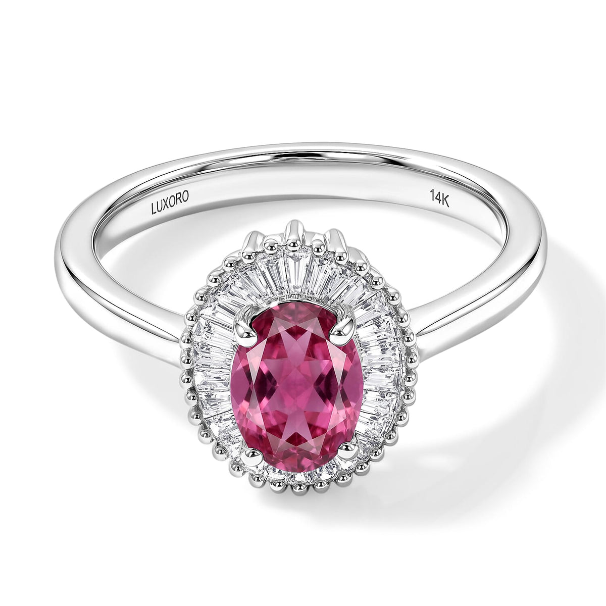Luxoro Premium Ouro Fino Rubellite and G-H I1 Diamond 1.00 ctw Ring in 14K White Gold