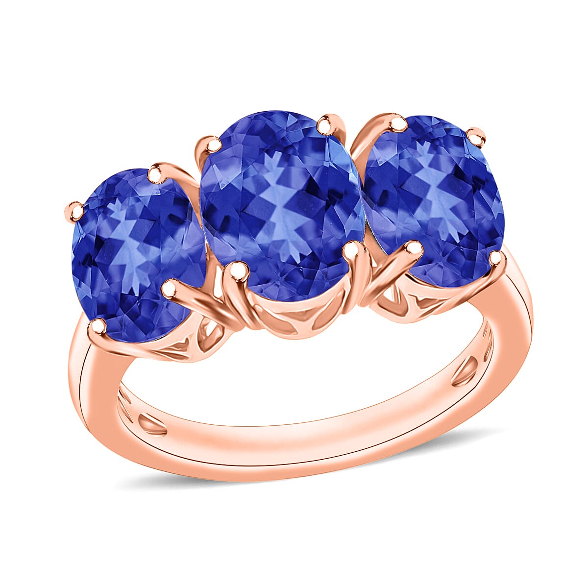 Tanzanite 3 Stone Ring in Rhodium Over Sterling Silver (Size 10.0) 4.50 ctw