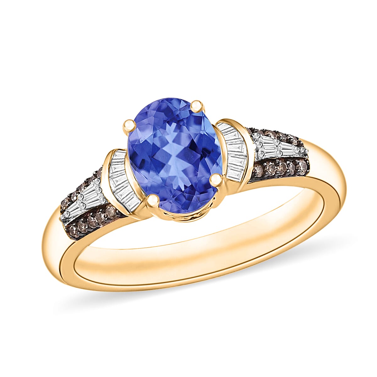 Luxoro Premium Tanzanite, I1 Natural Champagne and White Diamond Ring in 14K White Gold (Size 10.0) 1.60 ctw