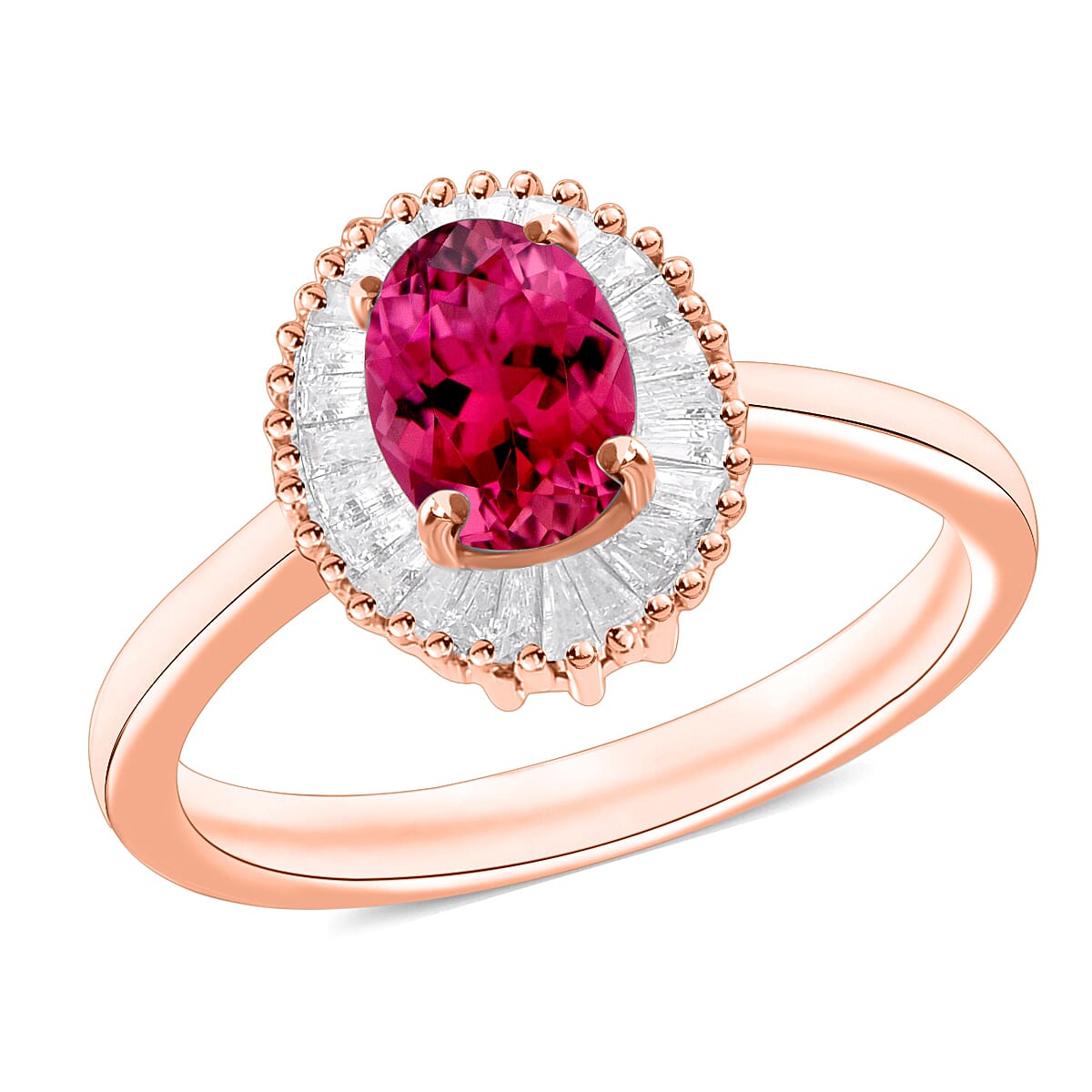 Luxoro Premium Ouro Fino Rubellite and G-H I1 Diamond 1.00 ctw Ring in 14K White Gold
