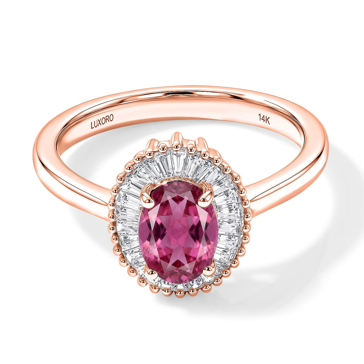 Luxoro Premium Ouro Fino Rubellite and G-H I1 Diamond 1.00 ctw Ring in 14K White Gold