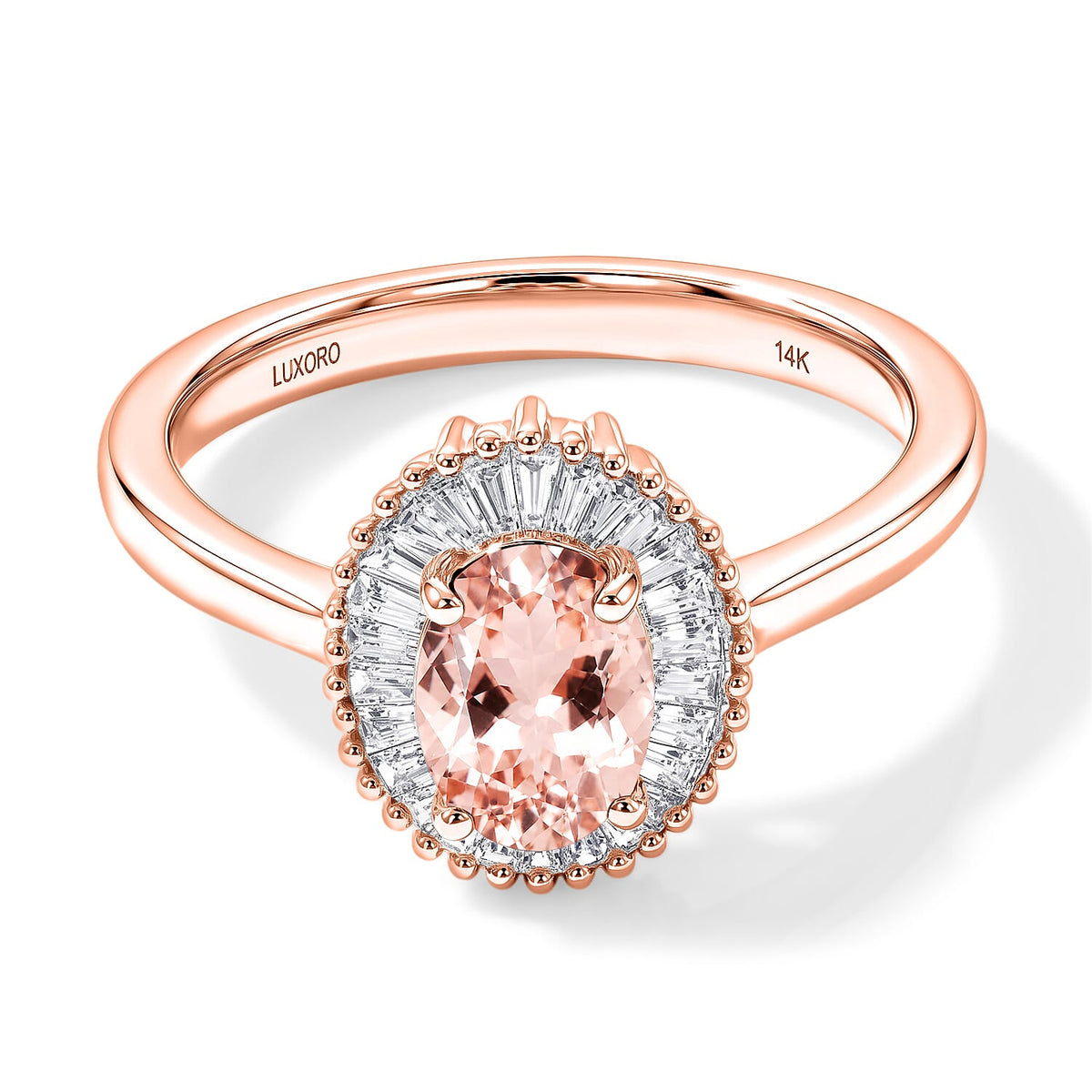 Luxoro Premium Pink Morganite and G-H I1 Diamond Ring in 14K White Gold (Size 10.0) 1.00 ctw