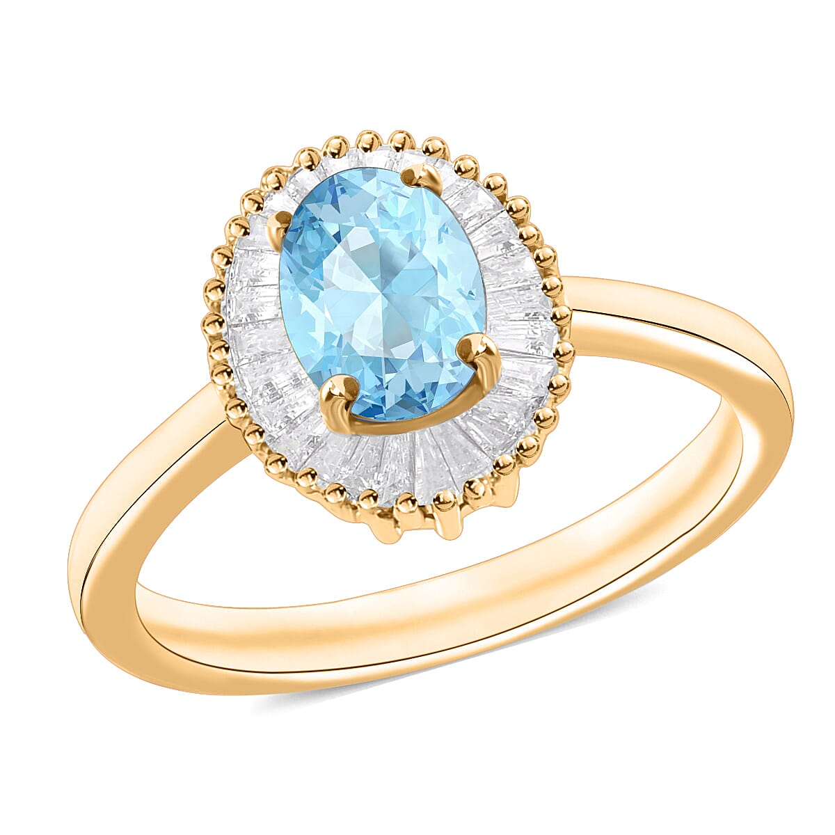 Luxoro Premium Mangoro Aquamarine and G-H I1 Diamond Ring in 14K White Gold (Size 10.0) 1.00 ctw