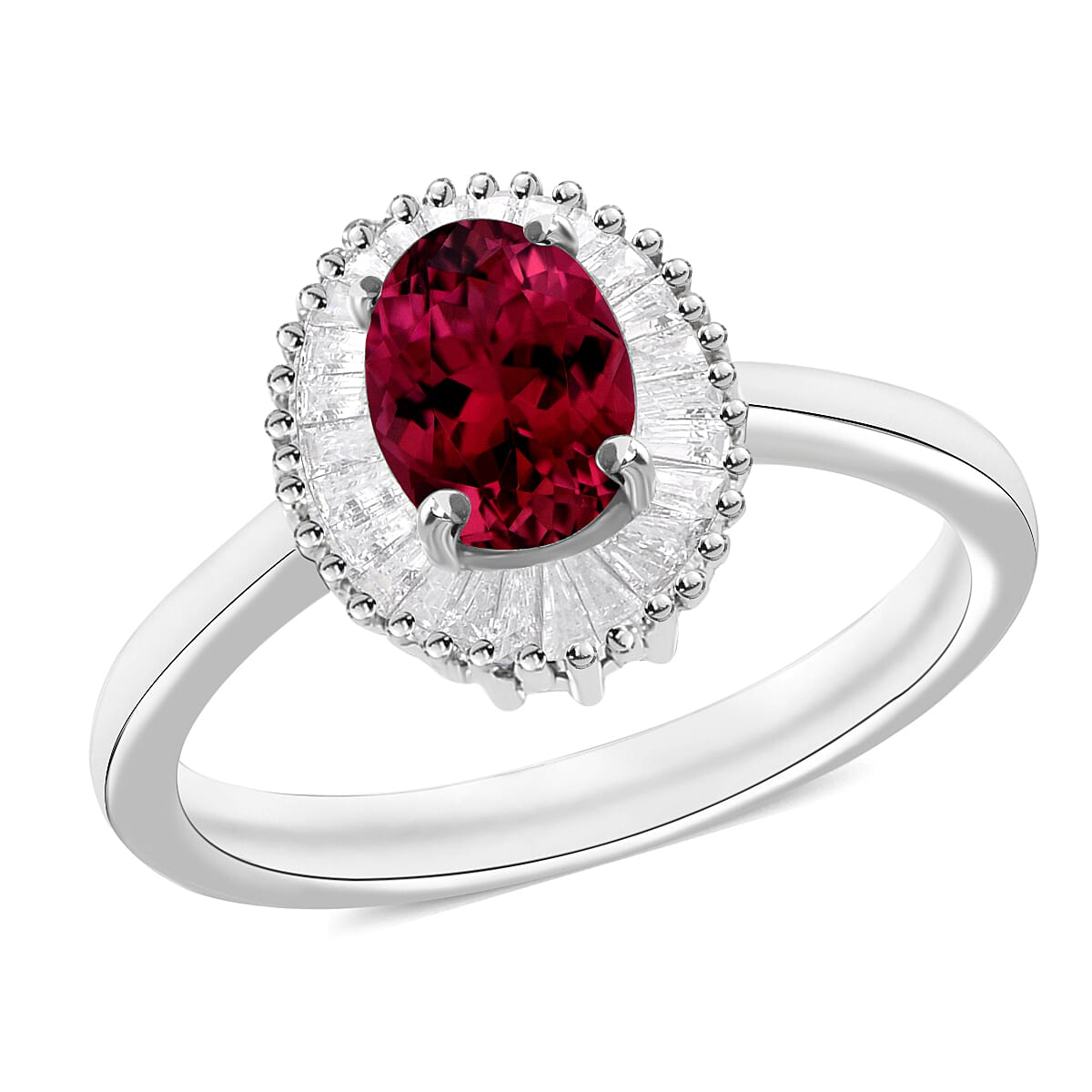 Luxoro Premium Ouro Fino Rubellite and G-H I1 Diamond 1.00 ctw Ring in 14K White Gold